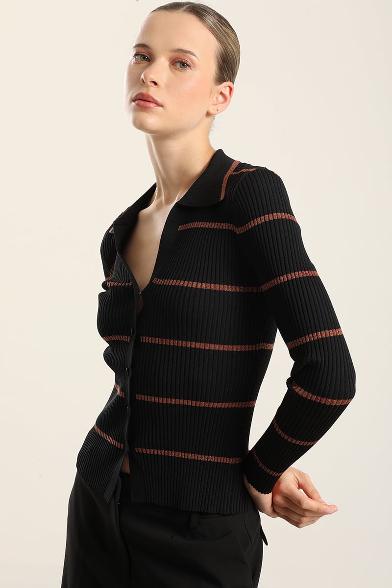 CARDIGAN PUNTO RETRO, HILO METALIZADO, NEGRO LIOLA - 1