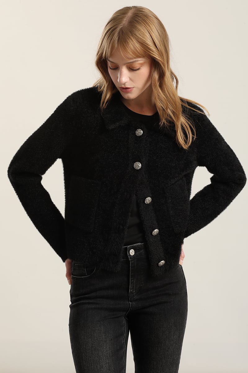 CHAQUETA PUNTO, HILO METALIZADO, NEGRO LIOLA - 3