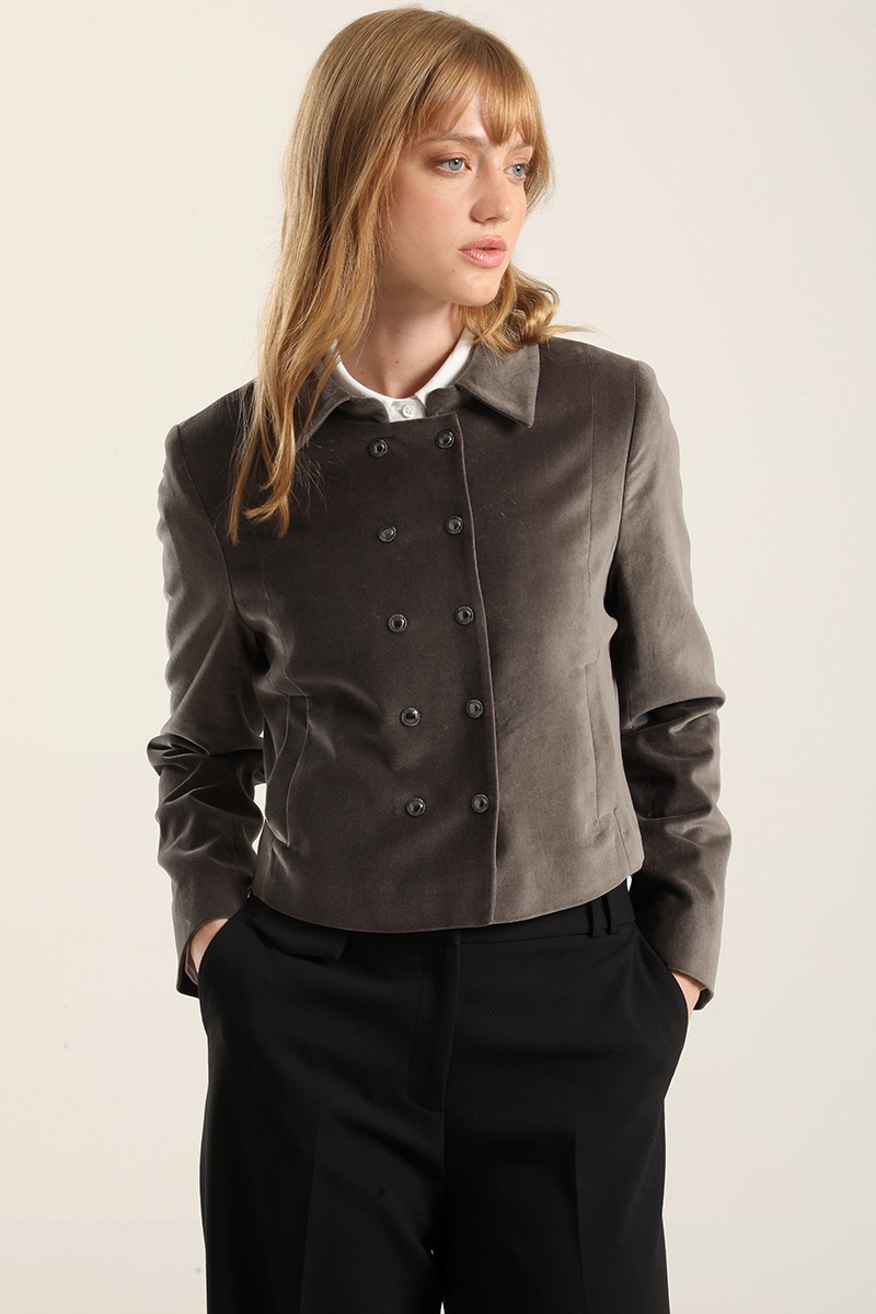 CHAQUETA CROPPED CRUZADA, TERCIOPELO GRIS LIOLA - 5