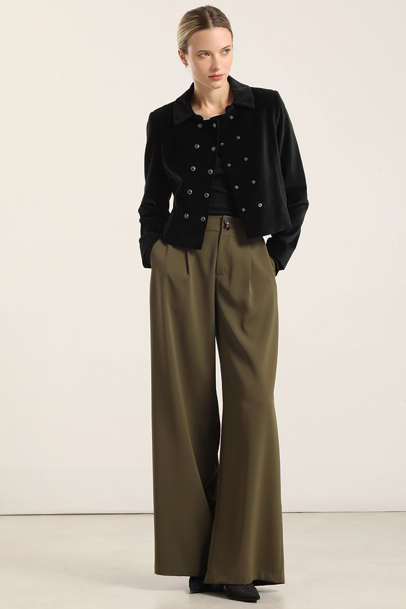 CHAQUETA CROPPED CRUZADA, TERCIOPELO NEGRO LIOLA - 2