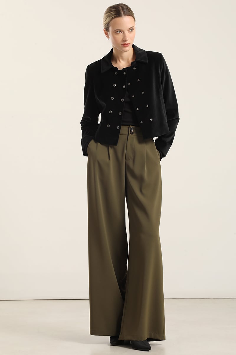 CHAQUETA CROPPED CRUZADA, TERCIOPELO NEGRO LIOLA - 2