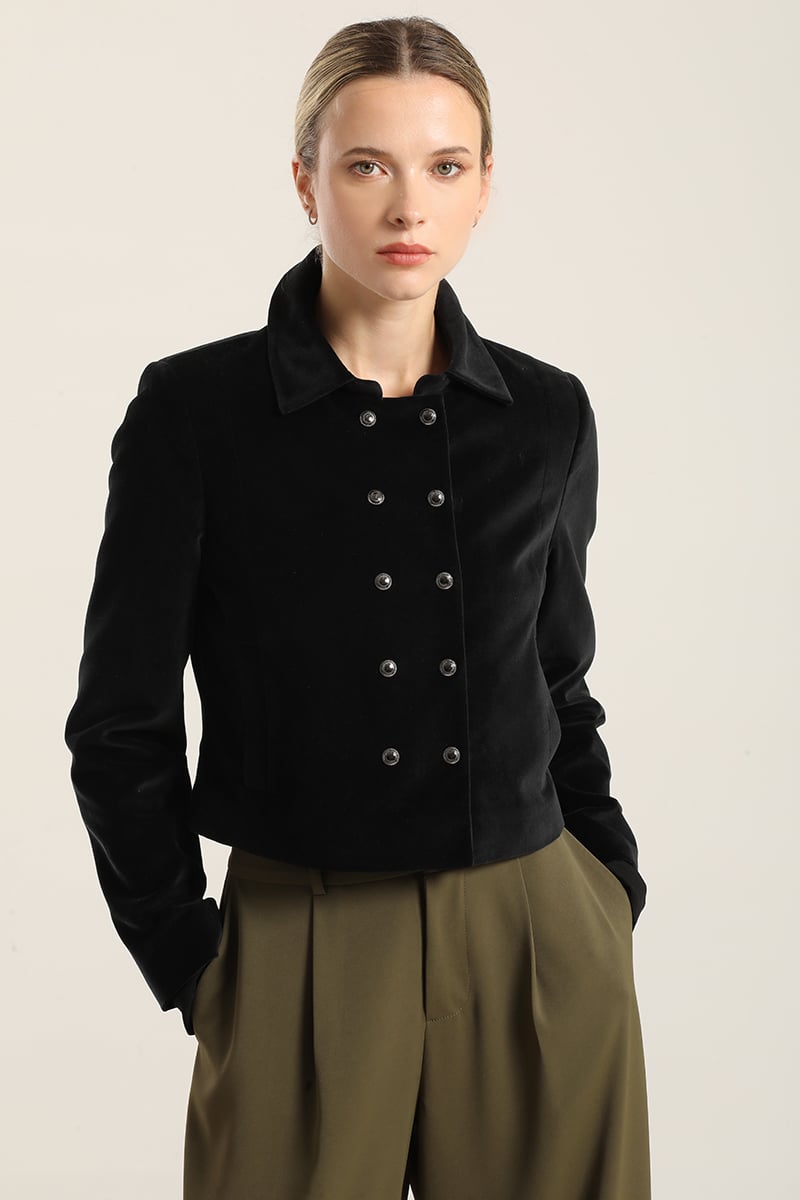 CHAQUETA CROPPED CRUZADA, TERCIOPELO NEGRO LIOLA - 3