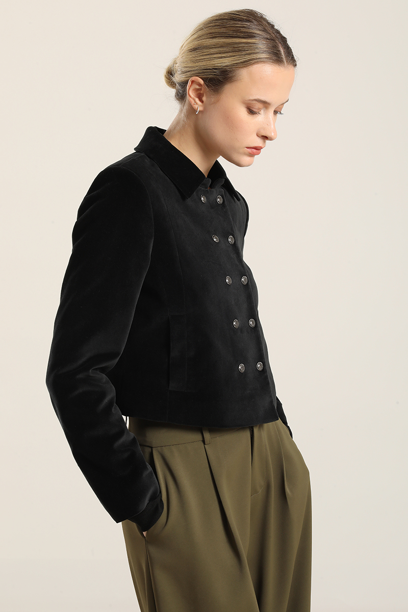 CHAQUETA CROPPED CRUZADA, TERCIOPELO NEGRO LIOLA - 4