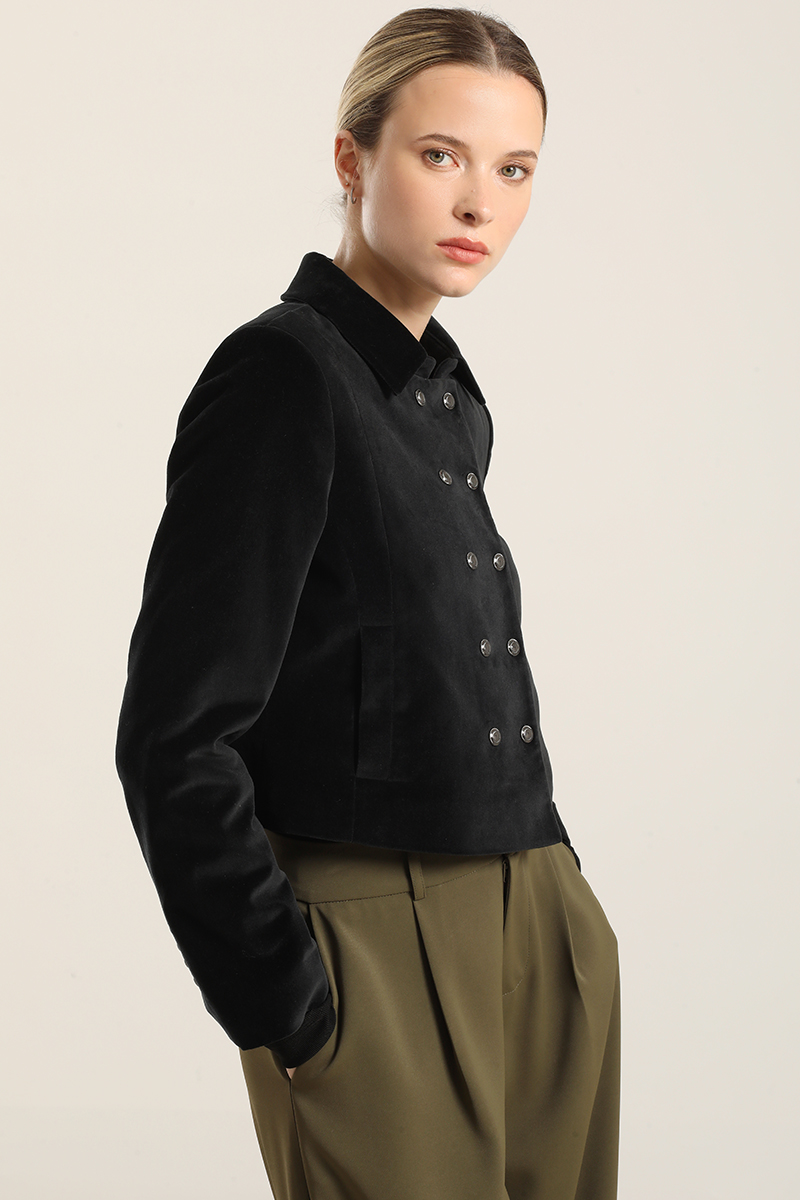 CHAQUETA CROPPED CRUZADA, TERCIOPELO NEGRO LIOLA - 6