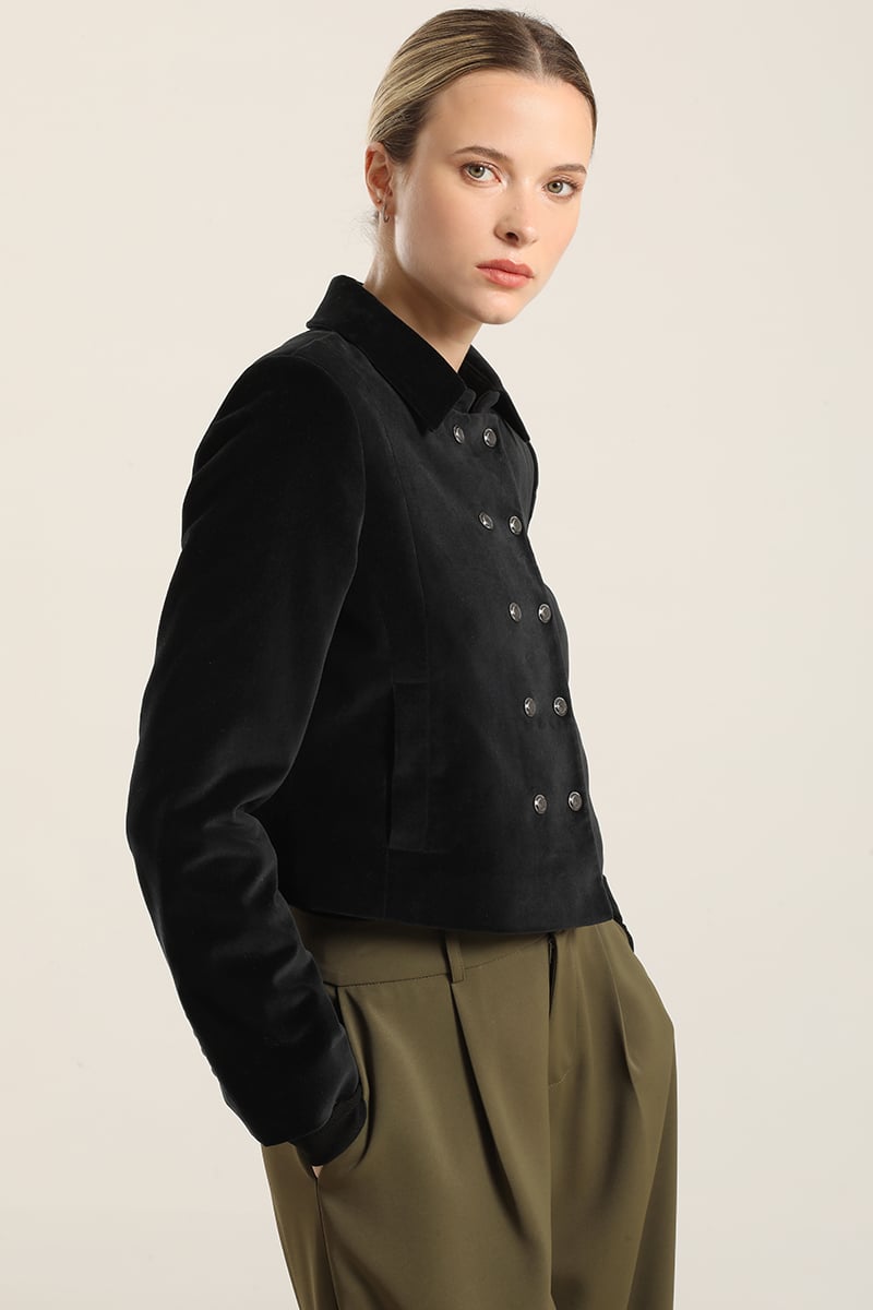 CHAQUETA CROPPED CRUZADA, TERCIOPELO NEGRO LIOLA - 6