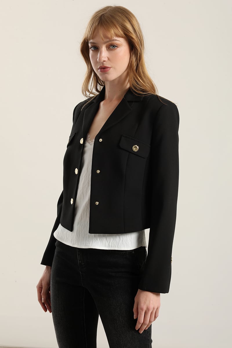 CHAQUETA CROPPED, TAPETAS FANTASIA, NEGRO LIOLA - 1