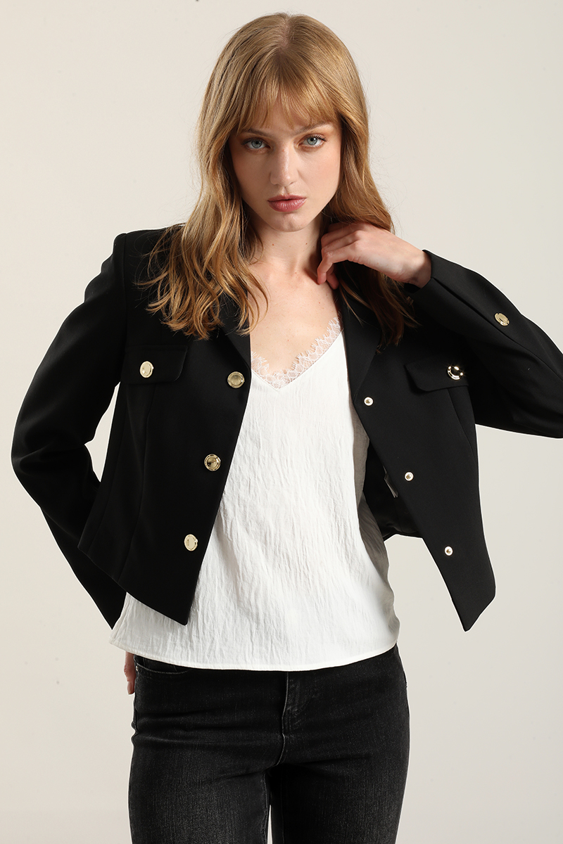 CHAQUETA CROPPED, TAPETAS FANTASIA, NEGRO LIOLA - 4