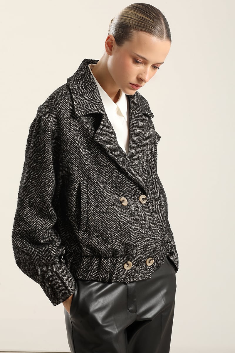CHAQUETA BOMBER FANTASIA ESPIGA, NEGRO  LIOLA - 5