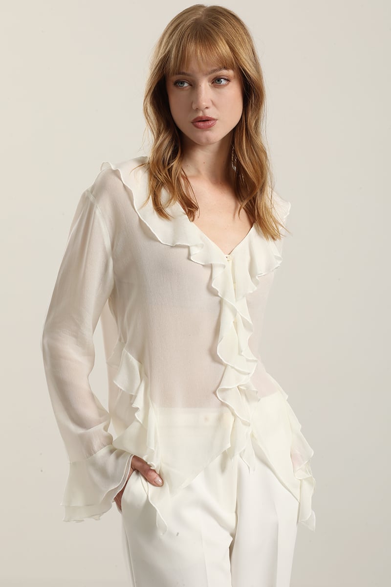 BLUSA VOLANTES SEMITRANSPARENTE, BEIGE LIOLA - 1