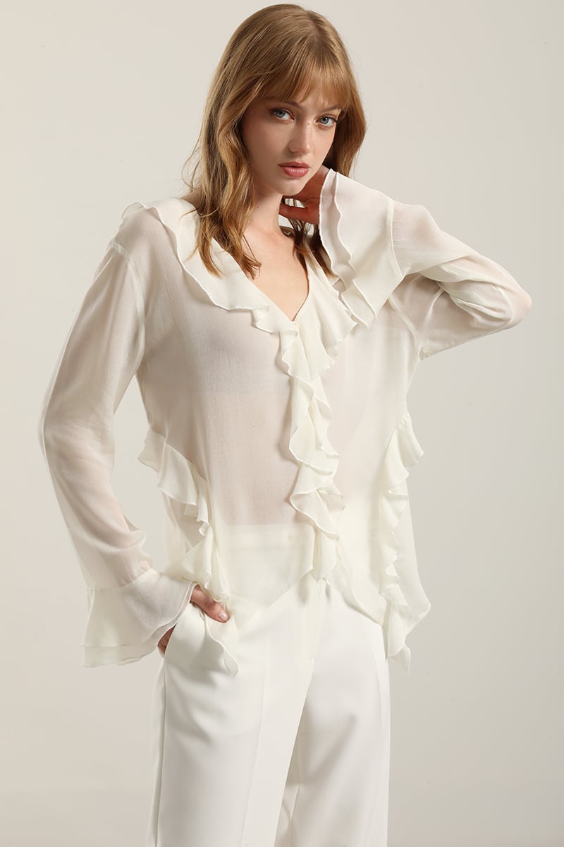 BLUSA VOLANTES SEMITRANSPARENTE, BEIGE LIOLA - 3