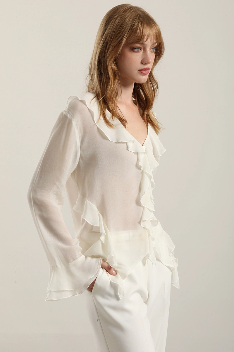 BLUSA VOLANTES SEMITRANSPARENTE, BEIGE LIOLA - 4