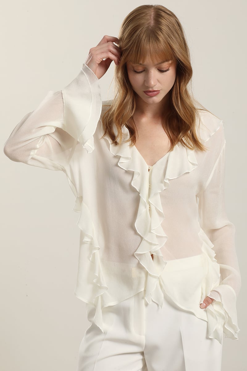 BLUSA VOLANTES SEMITRANSPARENTE, BEIGE LIOLA - 5