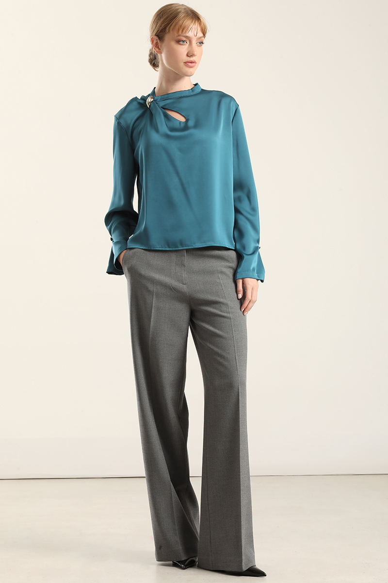 BLUSA SATIN HERRAJE METAL, TURQUESA LIOLA - 1