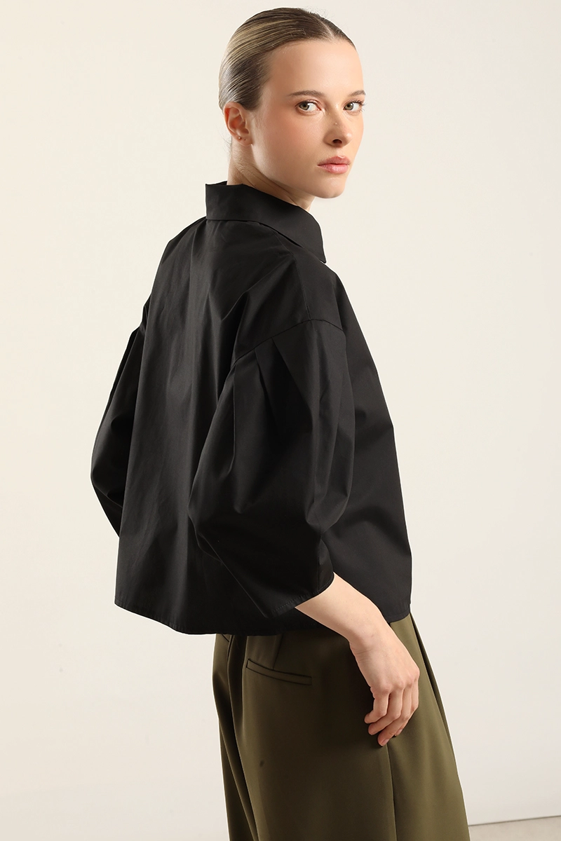 BLUSA POPLIN, PLIEGUES, NEGRO LIOLA - 3