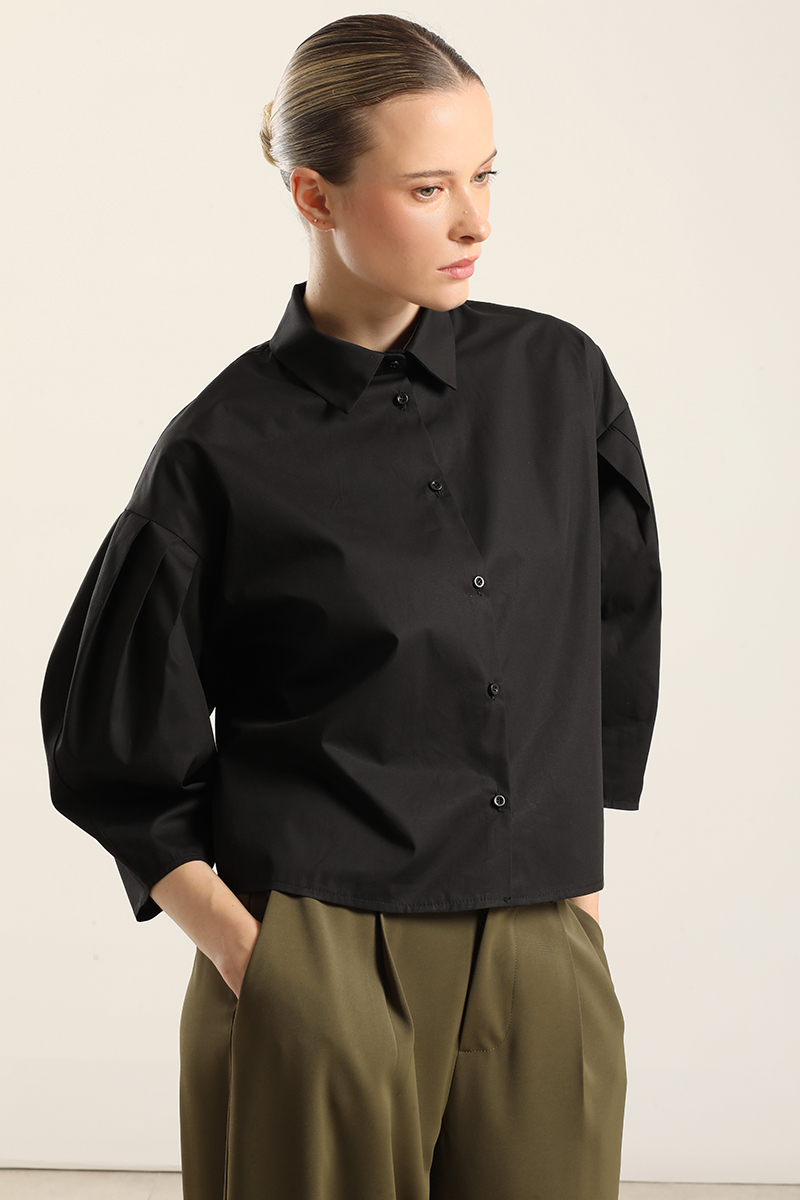 BLUSA POPLIN, PLIEGUES, NEGRO LIOLA - 4