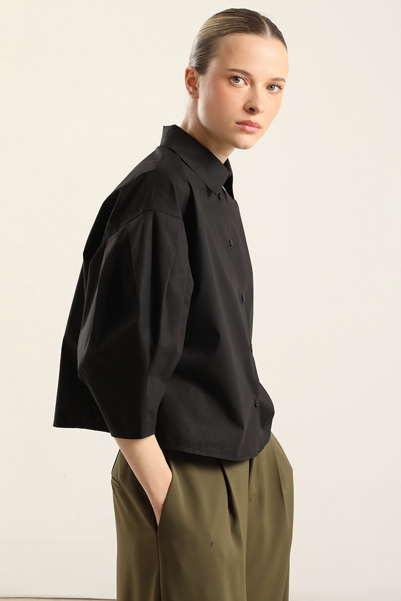 BLUSA POPLIN, PLIEGUES, NEGRO LIOLA - 5