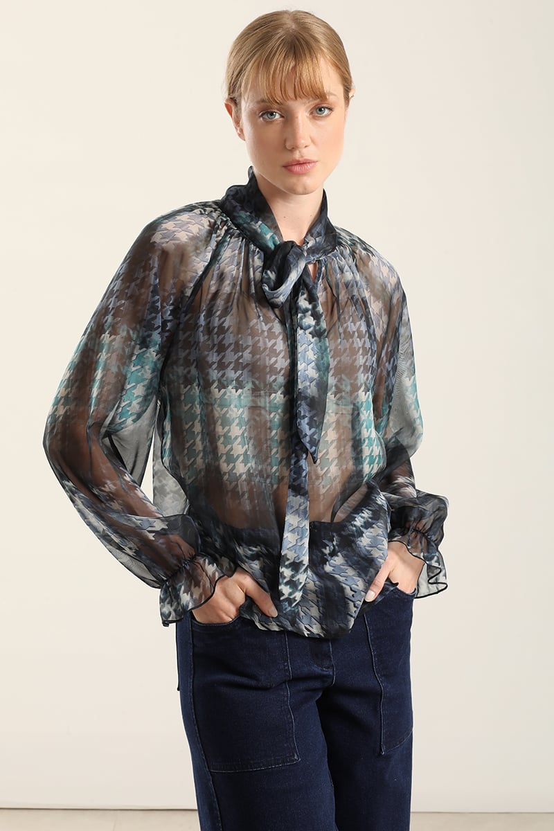 BLUSA ESTAMPADA, LAZO, AZUL LIOLA - 1