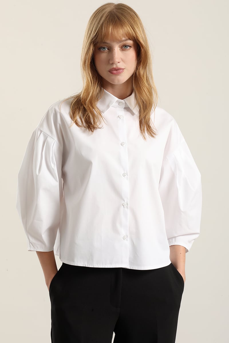 BLUSA POPLIN, PLIEGUES, BLANCO LIOLA - 1