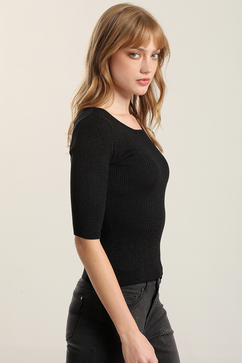 TOP BASICO HILO METALIZADO, NEGRO LIOLA - 3