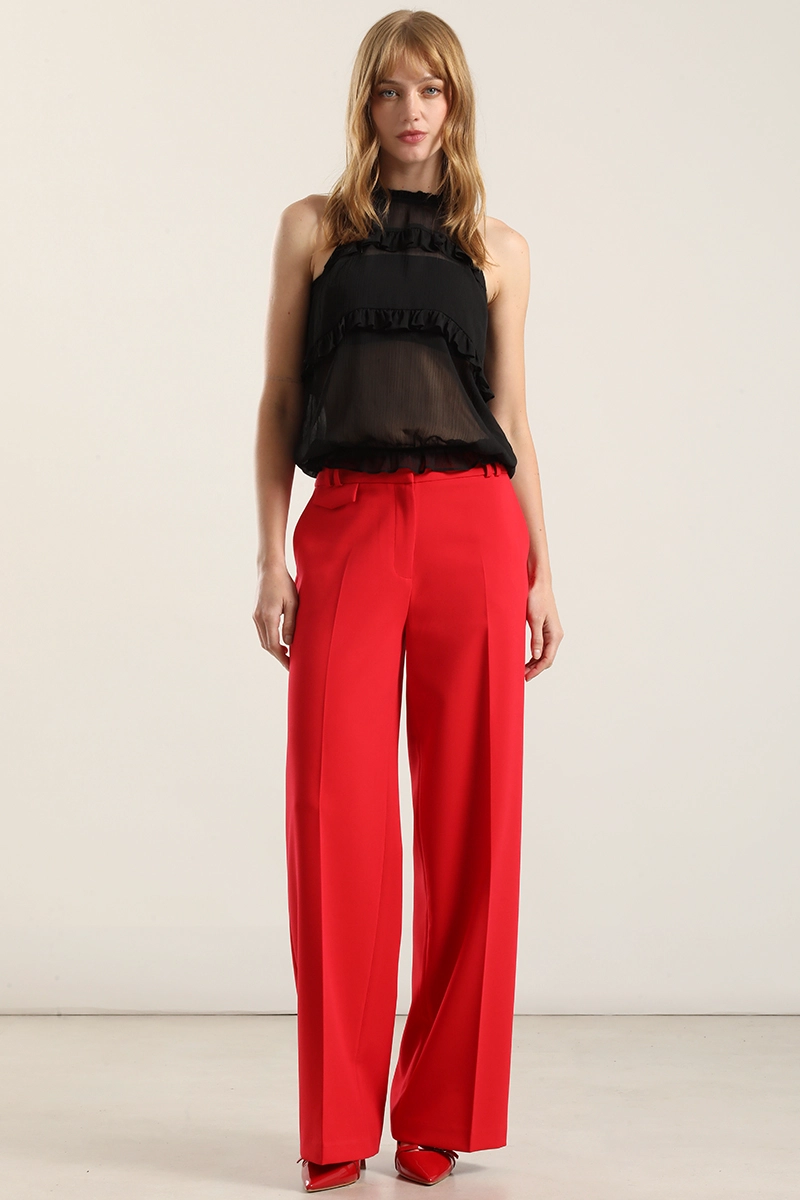 PANTALON ANCHO, TIRO ALTO, ROJO LIOLA - 1