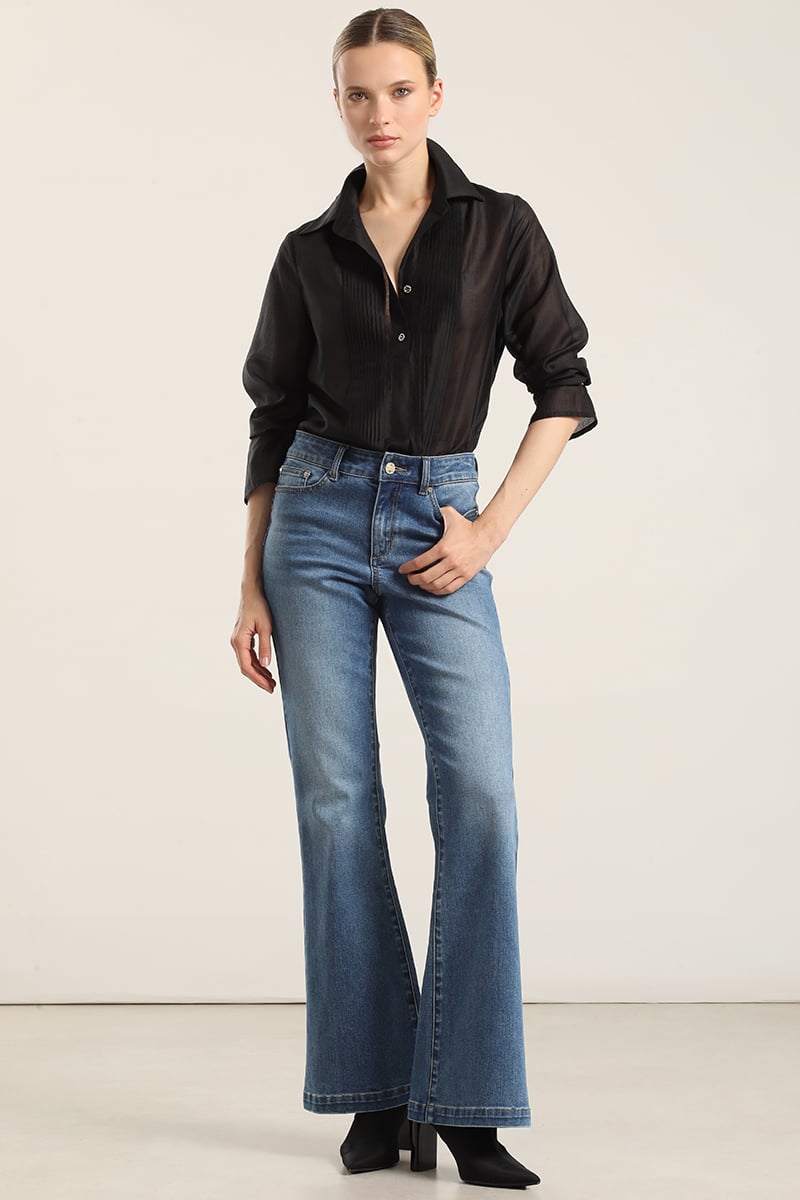JEANS FLARE, TIRO MEDIO, AZUL LIOLA - 1