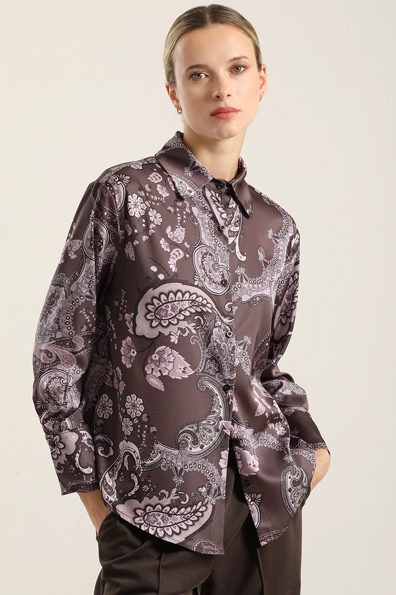 BLUSA SATINADA ESTAMPADO AMEBAS, CAFE  LIOLA - 2