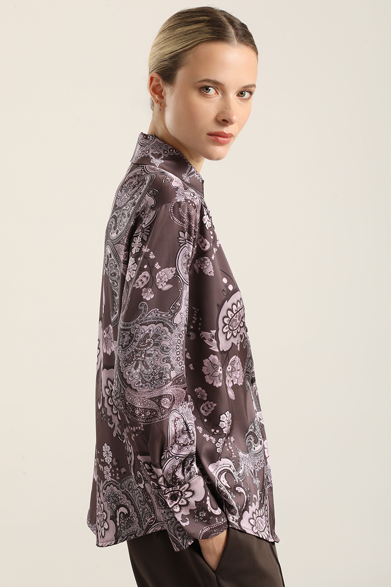 BLUSA SATINADA ESTAMPADO AMEBAS, CAFE  LIOLA - 4