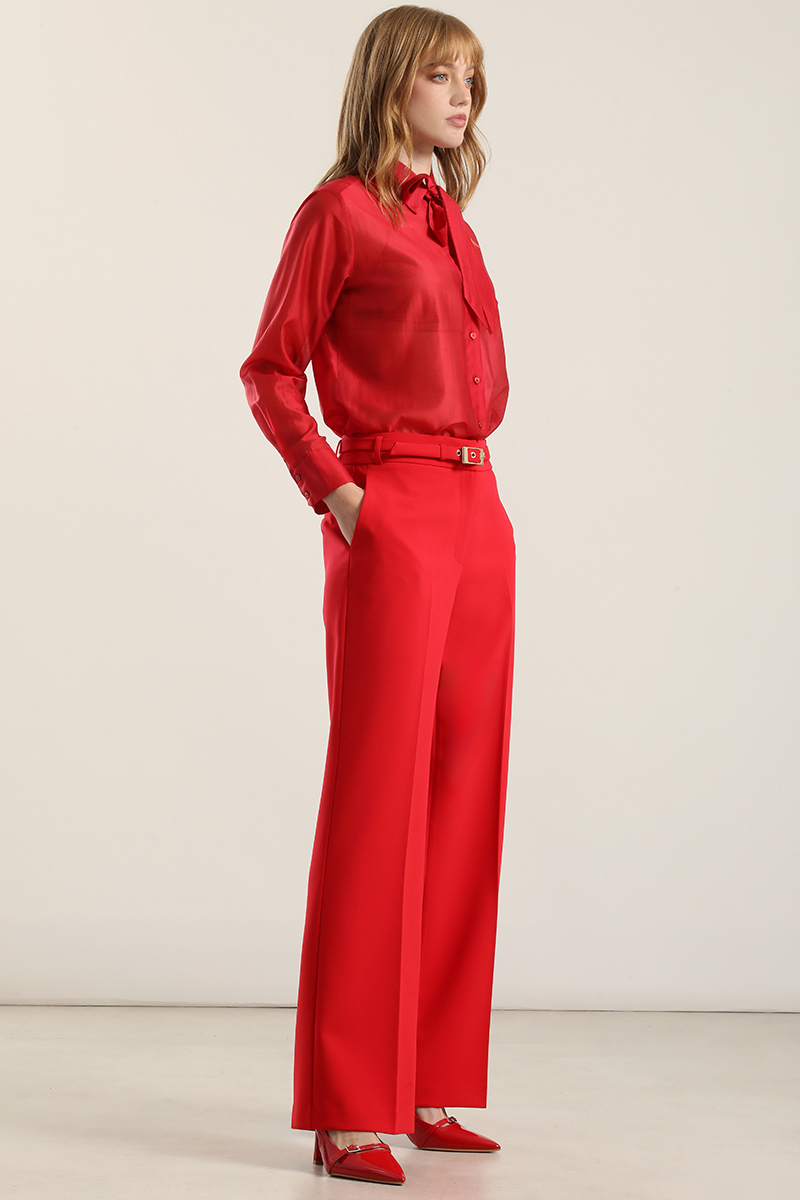PANTALON RECTO CINTURON, TIRO ALTO, ROJO LIOLA - 3