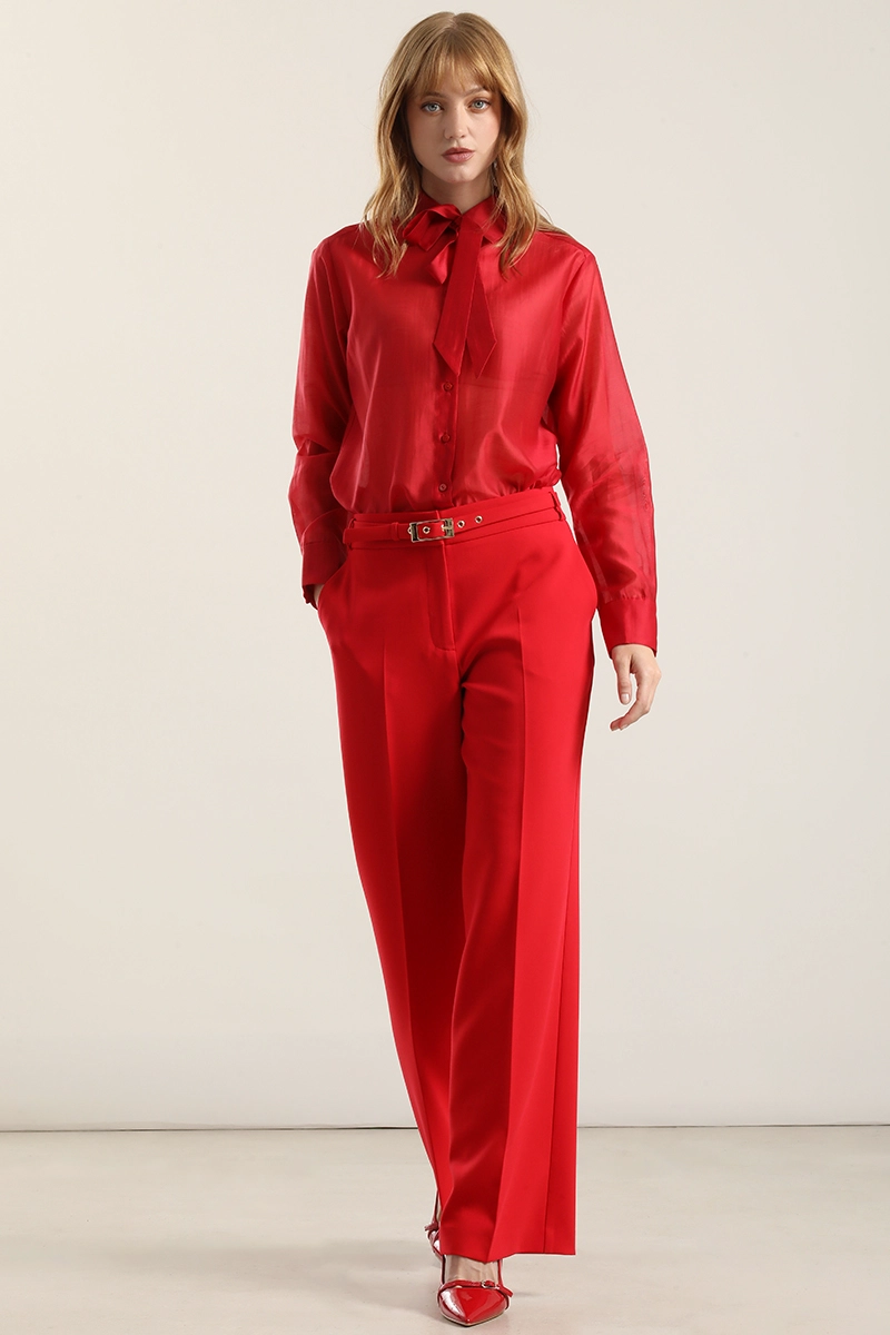 PANTALON RECTO CINTURON, TIRO ALTO, ROJO LIOLA - 5
