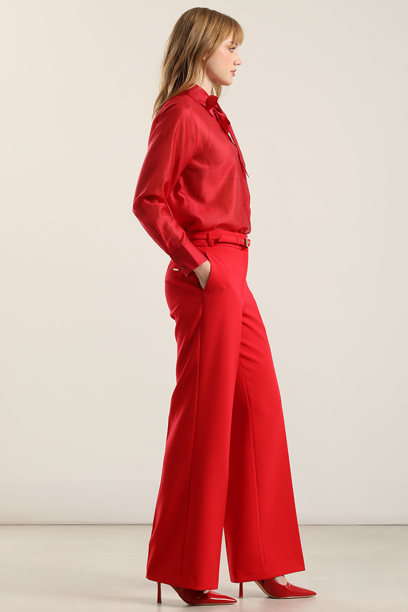 PANTALON RECTO CINTURON, TIRO ALTO, ROJO LIOLA - 6