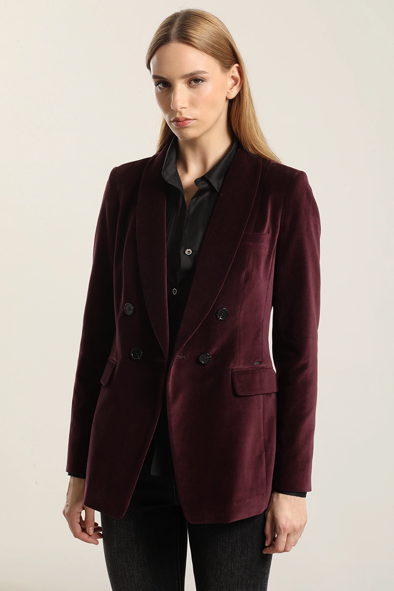 BLAZER ENTALLADO, CUELLO SMOKING, TERCIOPELO CIRUELA LIOLA - 7