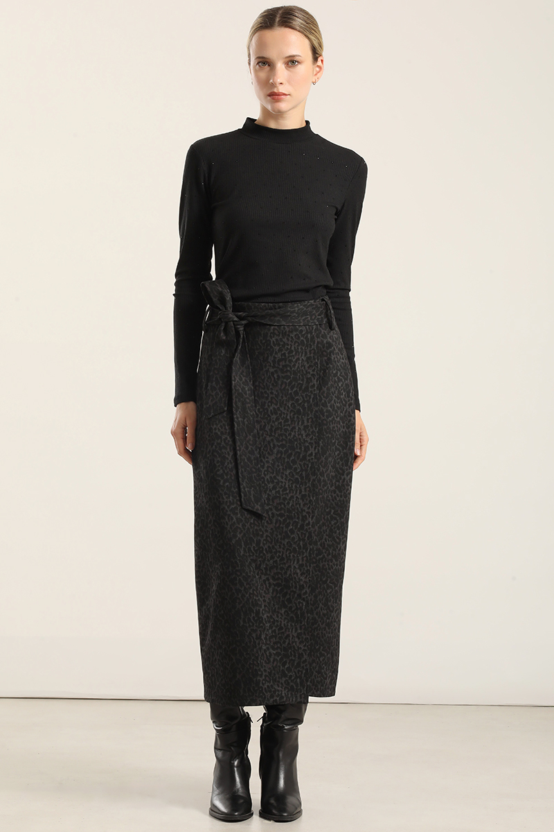 FALDA MIDI ANIMAL PRINT, NEGRO LIOLA - 1