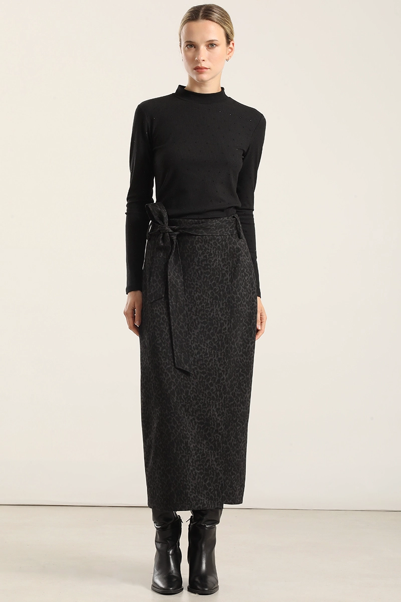 FALDA MIDI ANIMAL PRINT, NEGRO LIOLA - 1