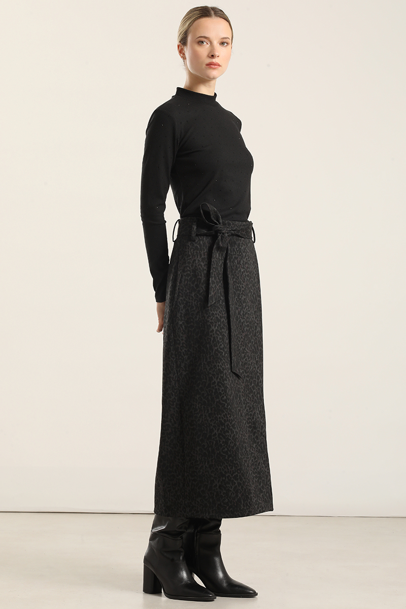 FALDA MIDI ANIMAL PRINT, NEGRO LIOLA - 2