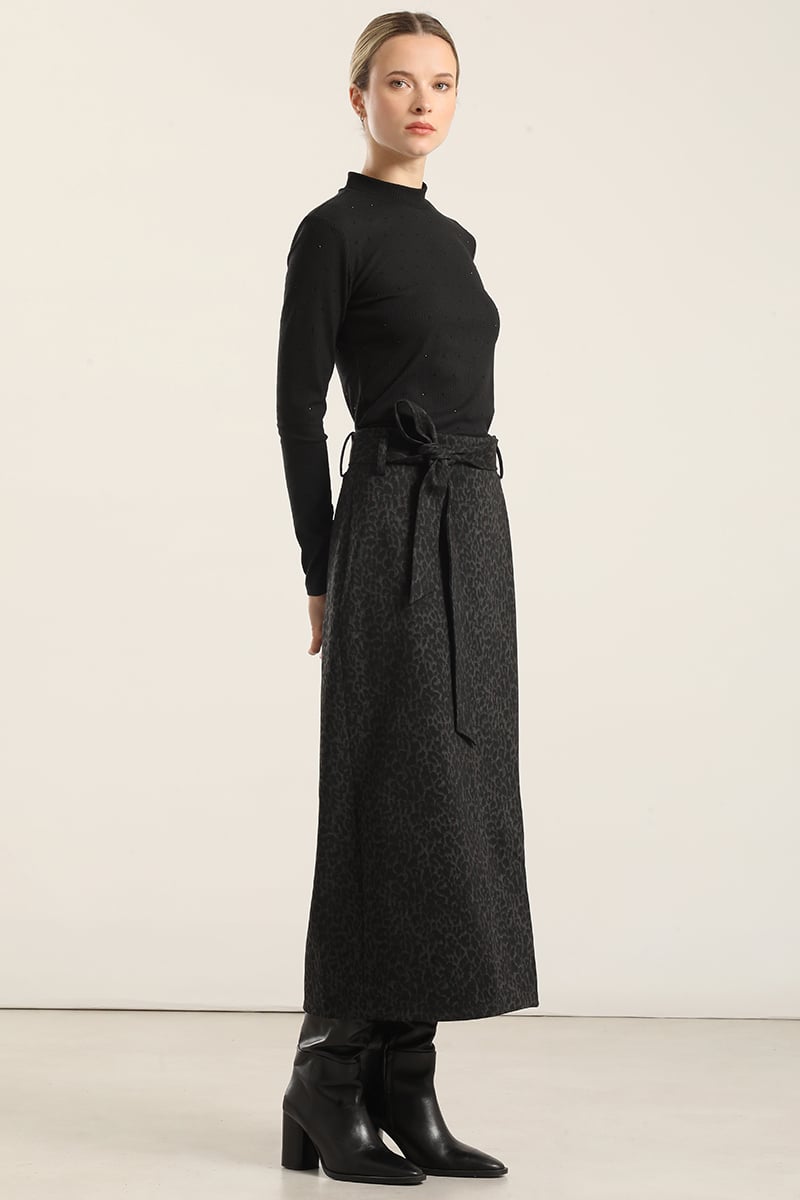 FALDA MIDI ANIMAL PRINT, NEGRO LIOLA - 2