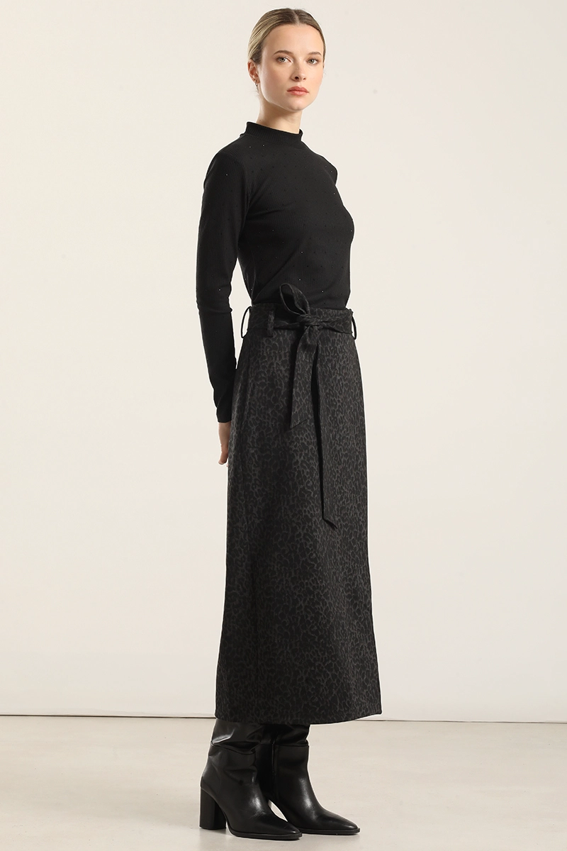 FALDA MIDI ANIMAL PRINT, NEGRO LIOLA - 2