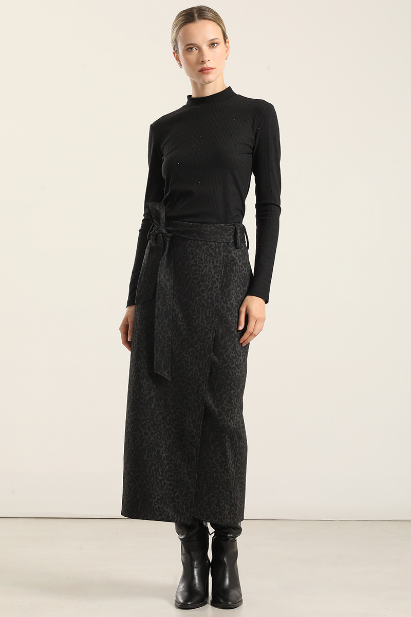 FALDA MIDI ANIMAL PRINT, NEGRO LIOLA - 3