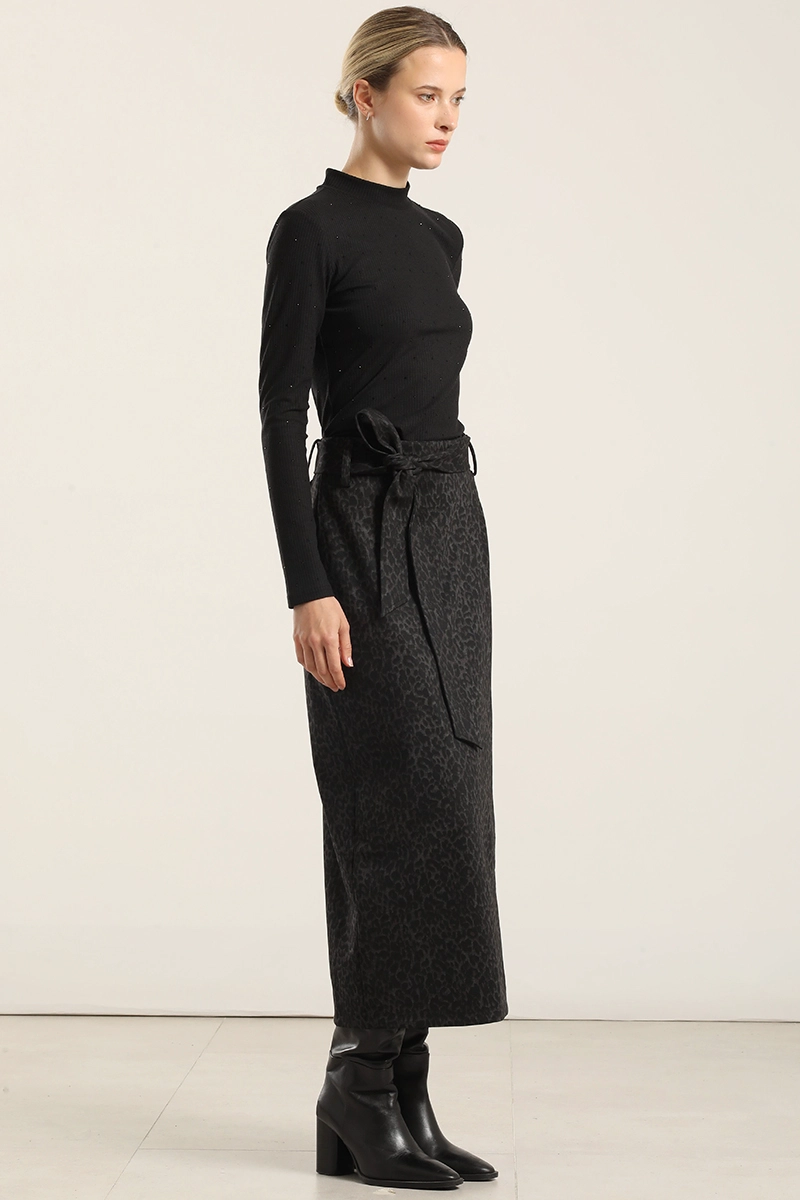 FALDA MIDI ANIMAL PRINT, NEGRO LIOLA - 4
