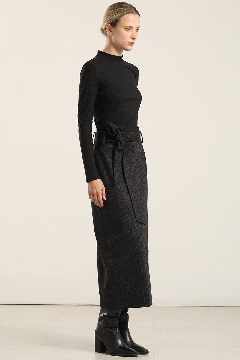 FALDA MIDI ANIMAL PRINT, NEGRO LIOLA - 4