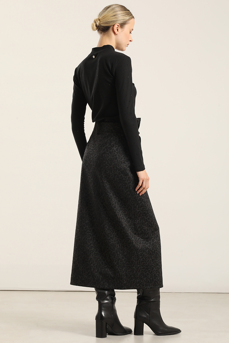 FALDA MIDI ANIMAL PRINT, NEGRO LIOLA - 5