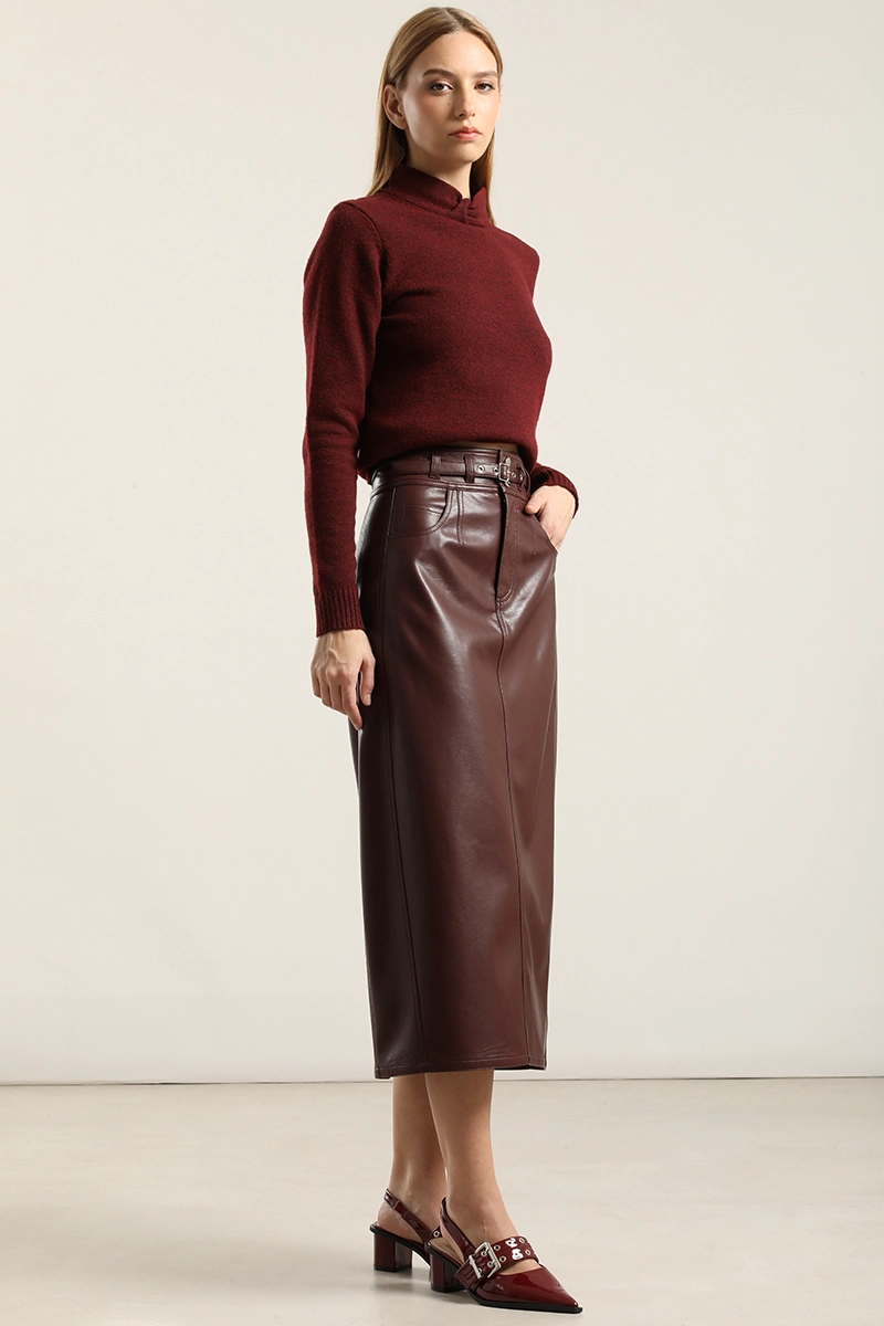 FALDA MIDI, EFECTO CUERO, BURDEO LIOLA - 1