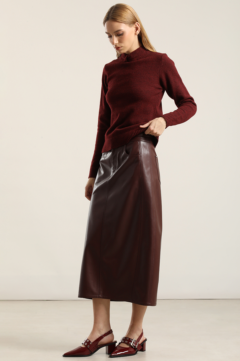 FALDA MIDI, EFECTO CUERO, BURDEO LIOLA - 2