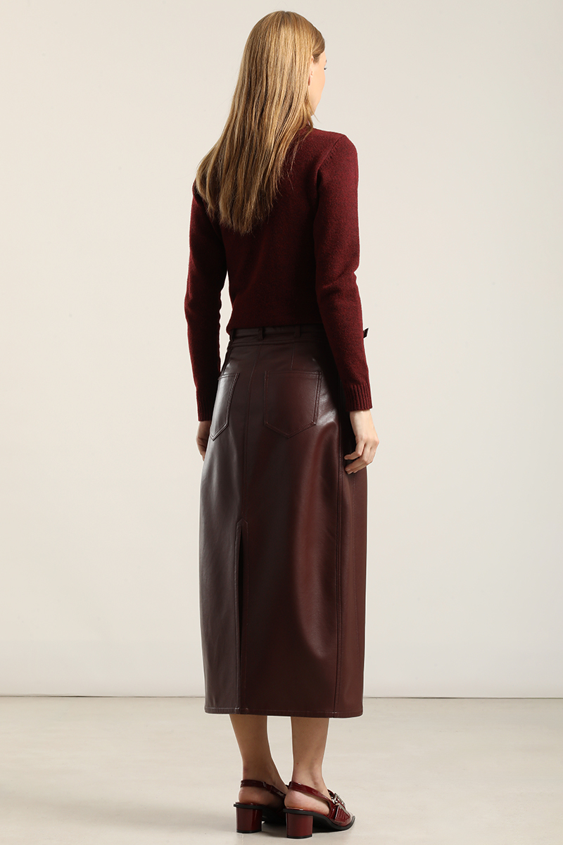FALDA MIDI, EFECTO CUERO, BURDEO LIOLA - 3