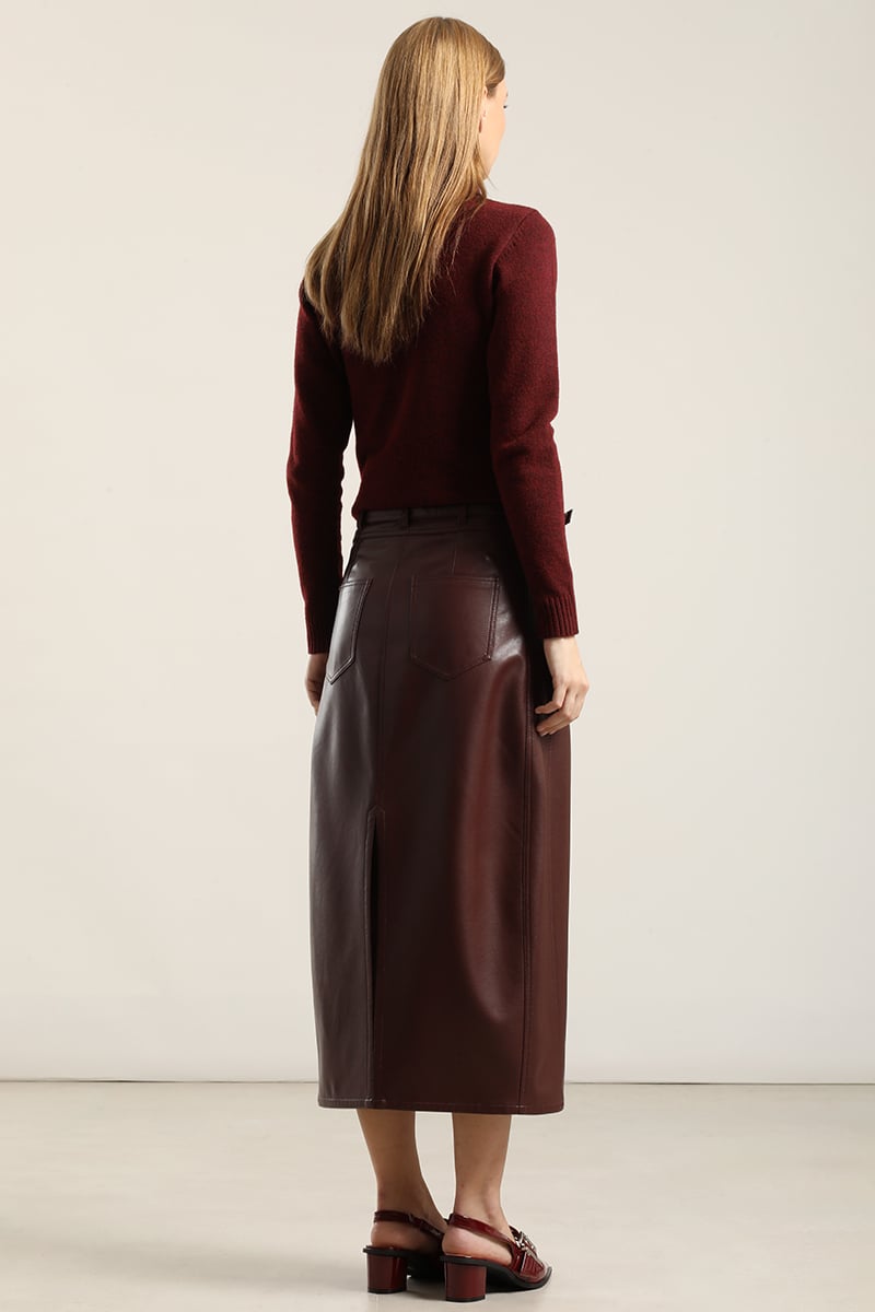 FALDA MIDI, EFECTO CUERO, BURDEO LIOLA - 3