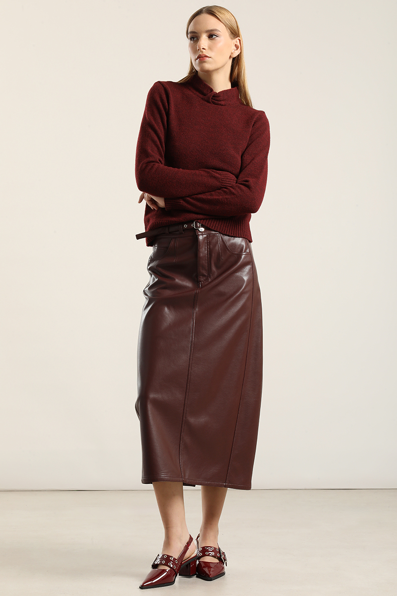 FALDA MIDI, EFECTO CUERO, BURDEO LIOLA - 4