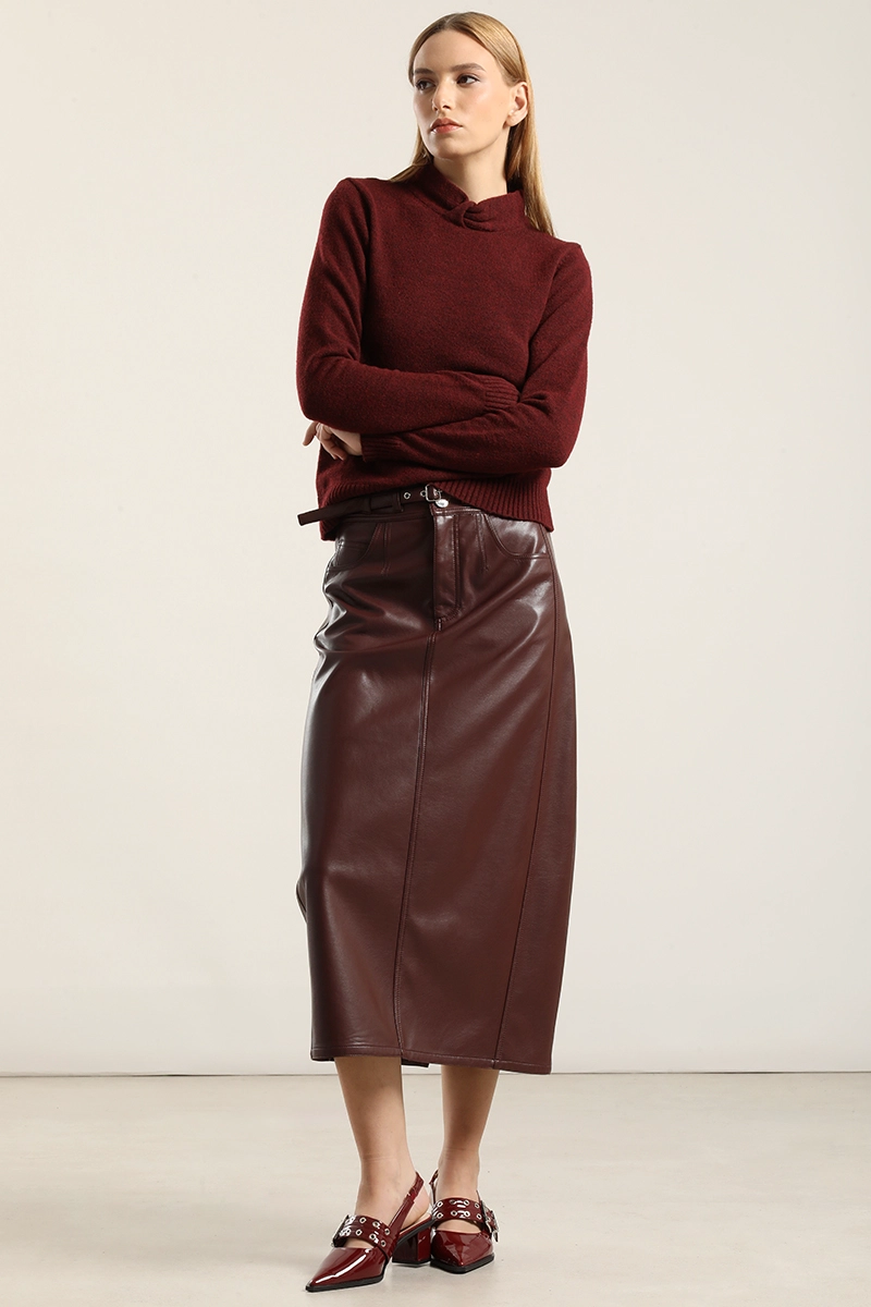 FALDA MIDI, EFECTO CUERO, BURDEO LIOLA - 4