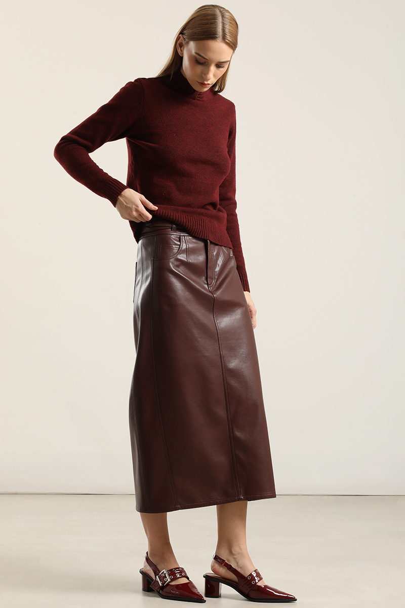 FALDA MIDI, EFECTO CUERO, BURDEO LIOLA - 5