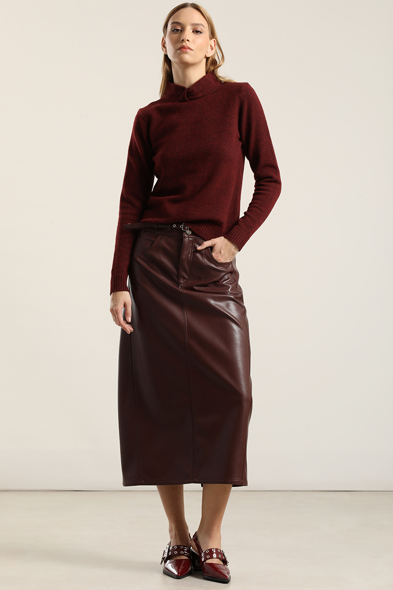 FALDA MIDI, EFECTO CUERO, BURDEO LIOLA - 6