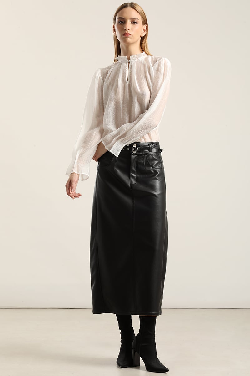 FALDA MIDI, EFECTO CUERO NEGRO LIOLA - 4