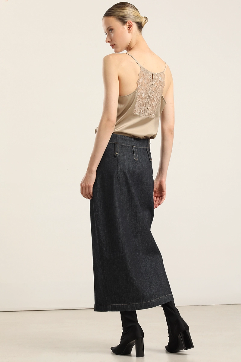 FALDA MIDI, CINTURA ALTA, INDIGO LIOLA - 6